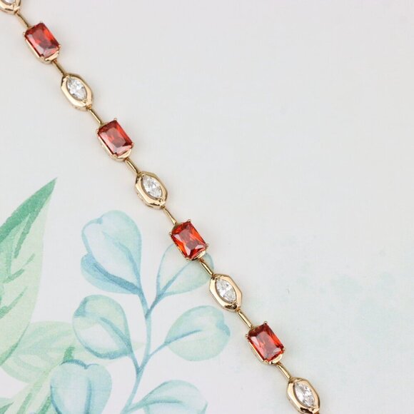 Elegant Rose Gold Bracelet with Red and White Zircon Stones, XPBL0726 - Picture 5 of 12